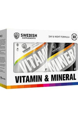 Swedish Supplements vitamin and mineral complex box featuring day and night formulas, 60 capsules each.