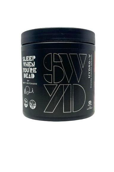 SWYD Hydro-V hydration booster in a sleek black container for improved electrolyte balance.