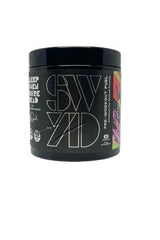 SWYD Pre-Workout Fuel container with a sleek black design, promoting energy and endurance for workouts.