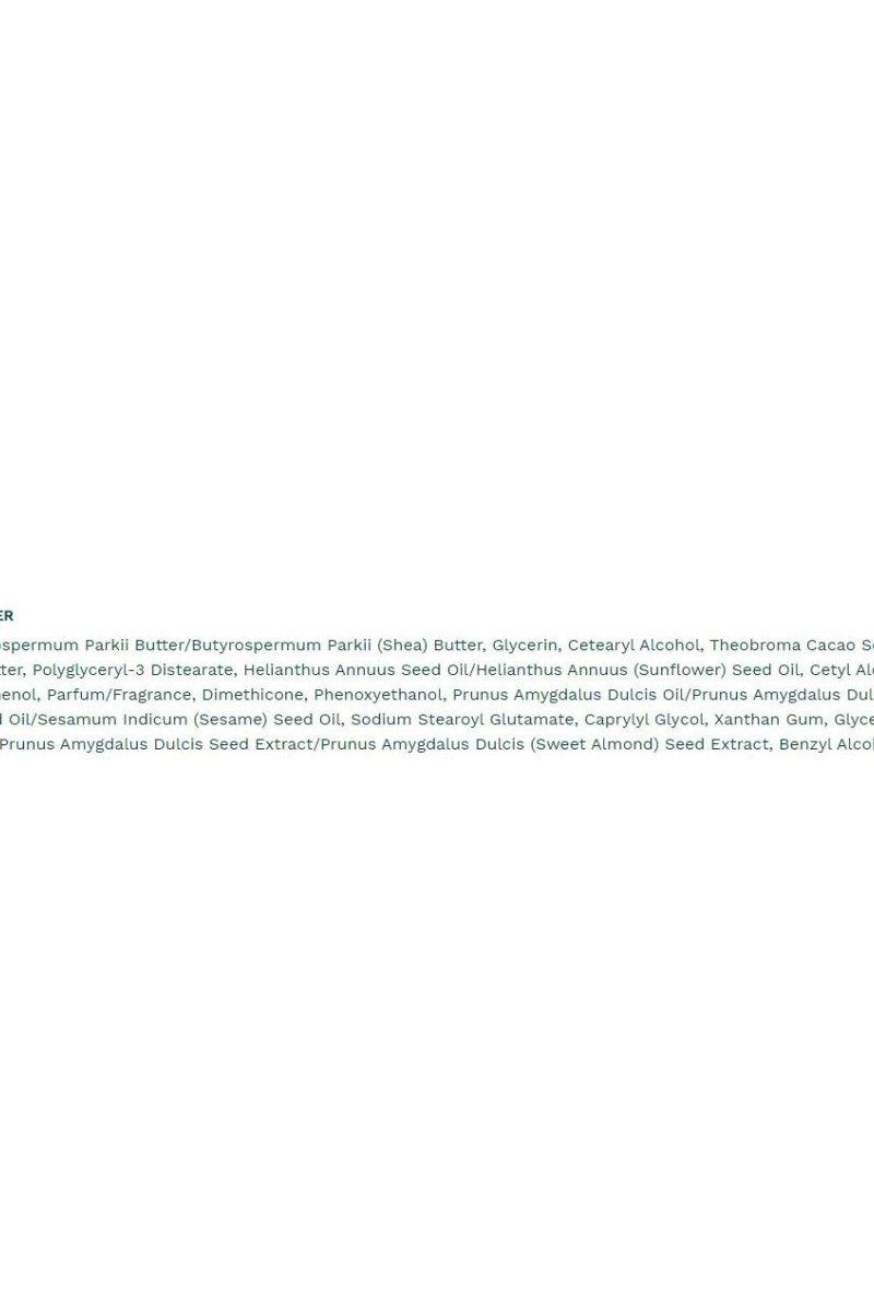 Ingredient list for The Body Shop Almond Milk Body Butter, highlighting natural components and Fairtrade oils.