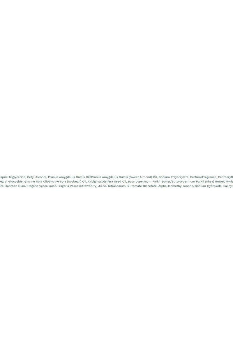 Ingredient list for The Body Shop Strawberry Vegan Hand Cream - highlighting natural components and vegan certification.