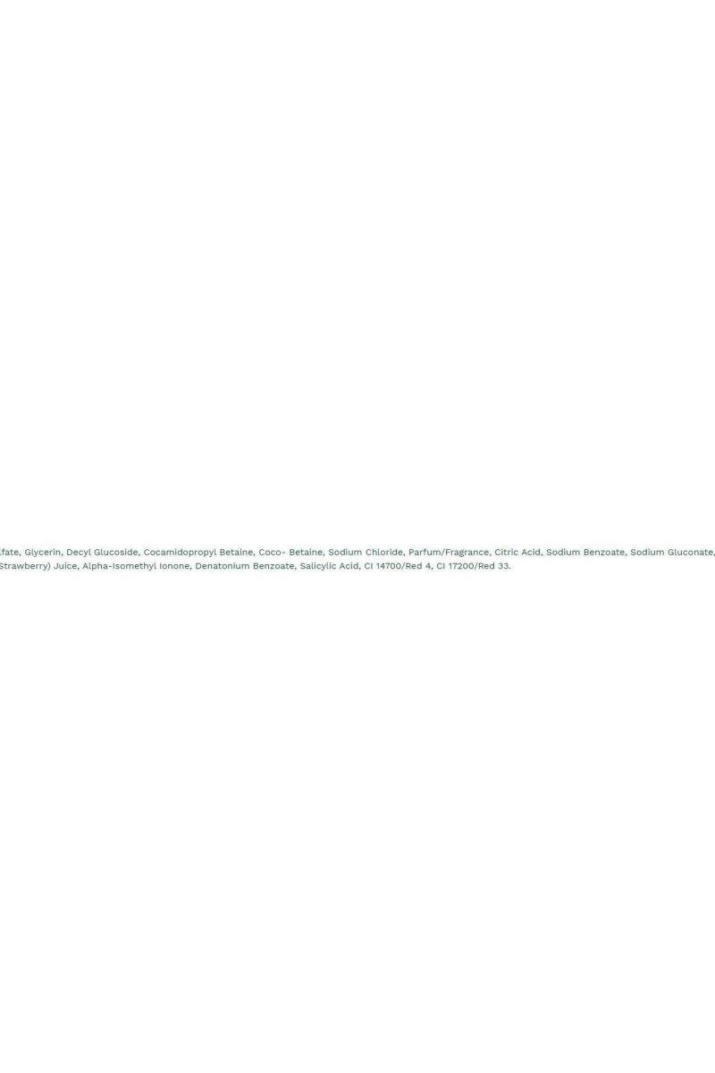Ingredient list for The Body Shop Vegan Strawberry Shower Gel displaying key components.