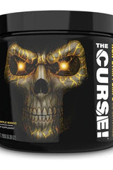 The Curse! Non-Stim Pumps supplement container with skull design, Pineapple Mango flavor.