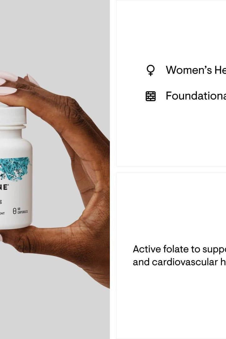 Thorne 5-MTHF supplement bottle promoting women's health and cardiovascular support.