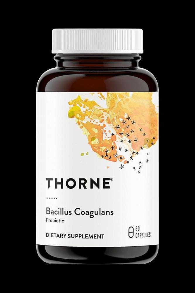 Thorne Bacillus Coagulans 60 caps probiotic supplement for digestive health and immune support.