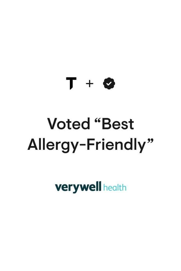 Text graphic stating "Voted 'Best Allergy-Friendly'" with verywell health branding.