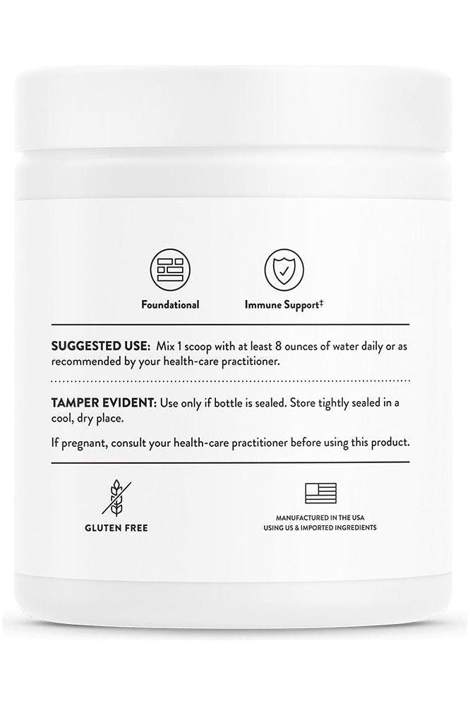 Thorne Buffered C Powder container with usage instructions and gluten-free label.