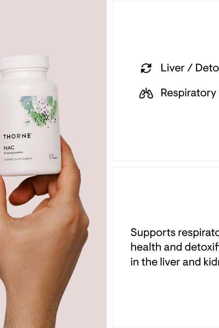 Thorne NAC N-Acetylcysteine supplement supporting liver health and detoxification.