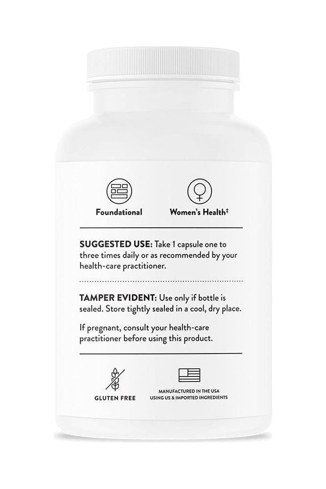 Thorne Pyridoxal 5'-Phosphate supplement bottle showcasing suggested use and gluten-free label.