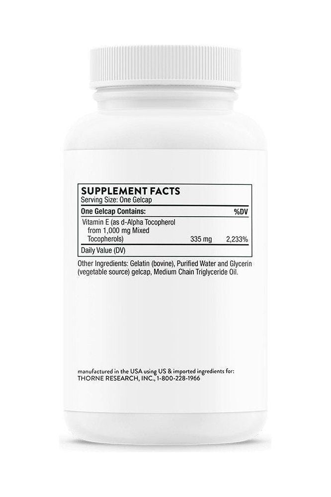 Thorne - Ultimate-E supplement facts label detailing ingredients and nutritional information.