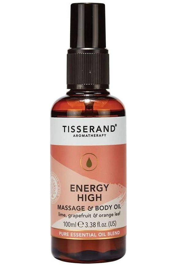 Tisserand Energy High Massage & Body Oil with lime, grapefruit & orange leaf in 100ml bottle