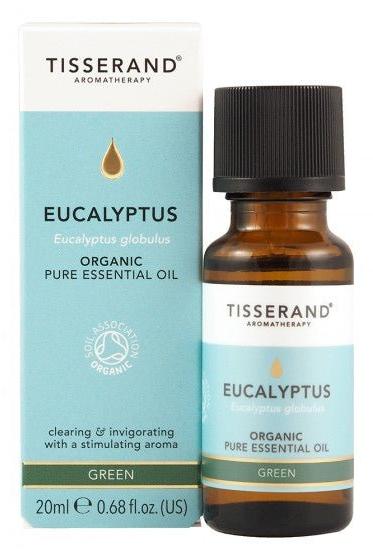 Tisserand Aromatherapy Eucalyptus Globulus organic essential oil 20ml for respiratory health and muscle relief.