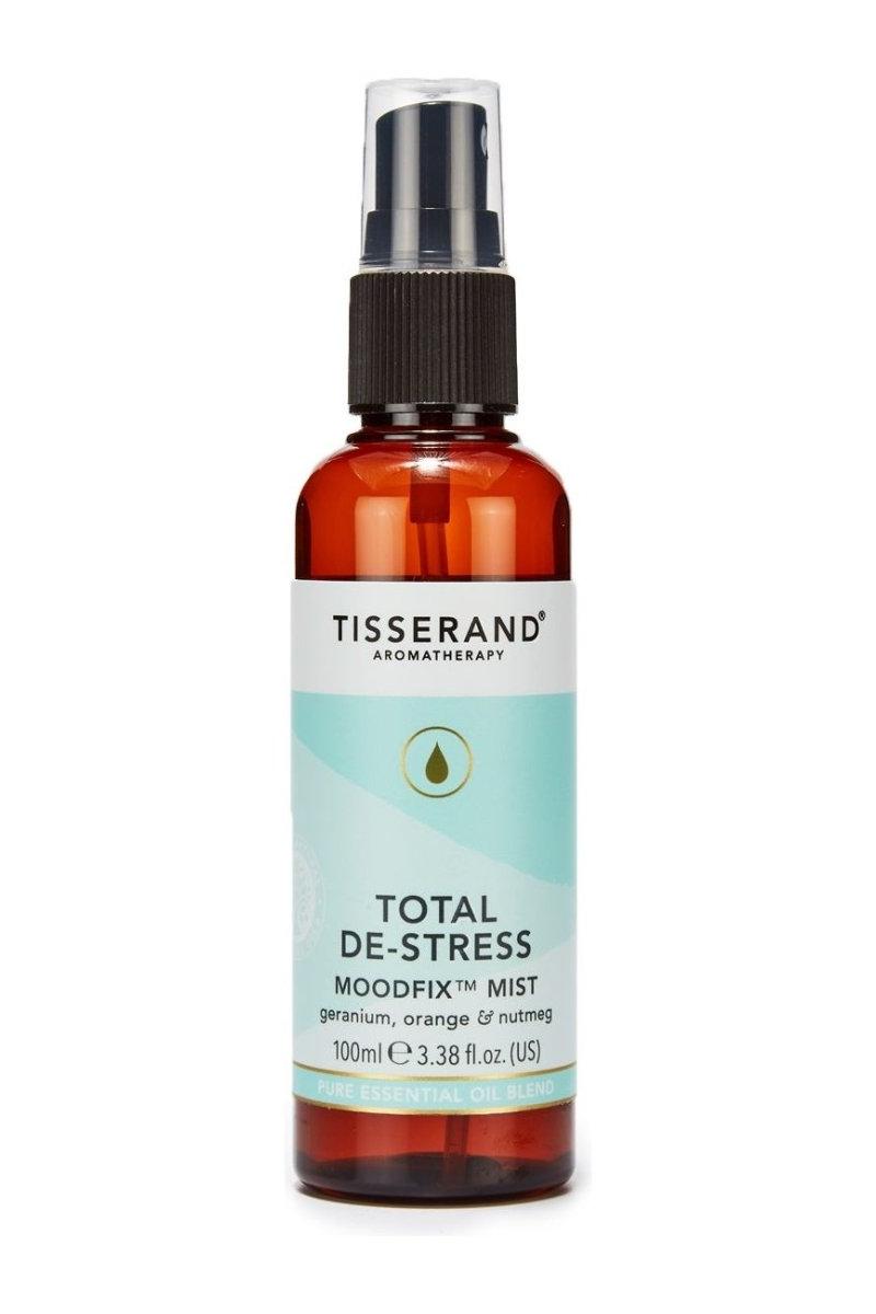 Tisserand Total De-Stress Moodfix Mist Spray with natural essential oils in 100ml bottle.