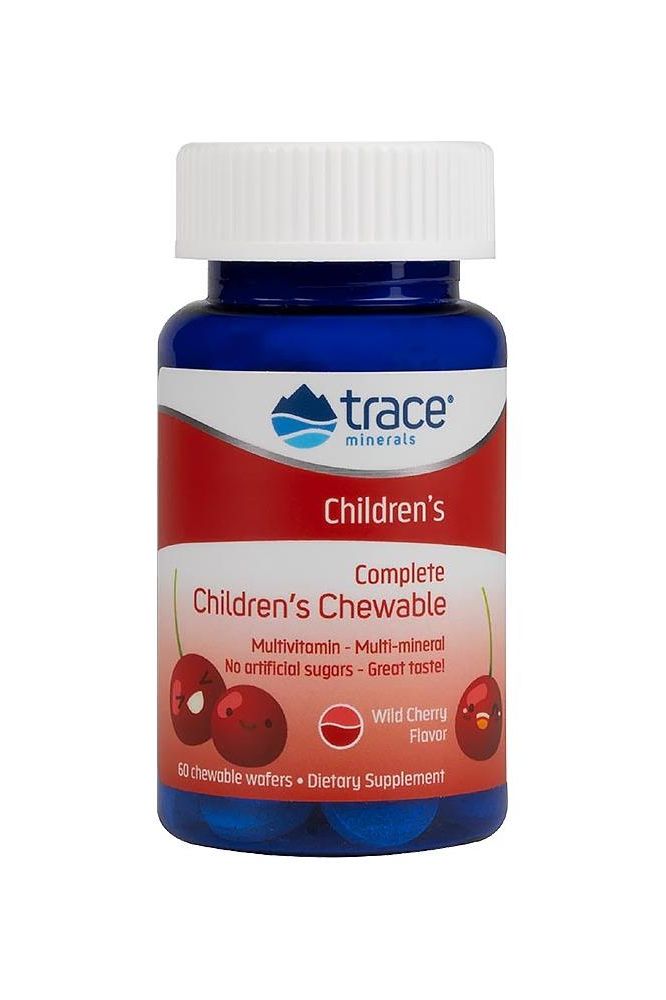 Trace Minerals Complete Children's Chewable in Wild Cherry flavor, 60 chewable wafers for kids' health.
