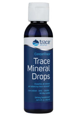 Trace Minerals ConcenTrace Trace Mineral Drops bottle, 4 fl oz, natural dietary supplement with over 72 trace minerals, low sodium.