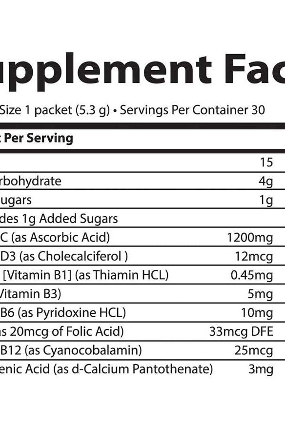 Supplement facts for Trace Minerals Electrolyte Stamina Power Pak, detailing vitamins and minerals per serving.