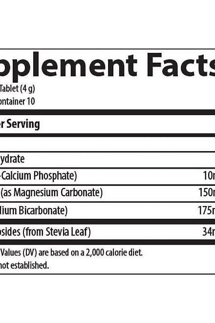 Supplement facts for Trace Minerals Magnesium Effervescent Tablets, detailing ingredients and serving sizes.