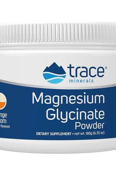 Trace Minerals Magnesium Glycinate Powder, dietary supplement for promoting restful sleep and relaxation.