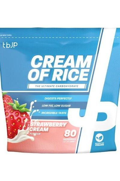 Trained by JP Cream of Rice 2000g Strawberry Cream flavor, vegan, low fat, perfect for healthy diets.