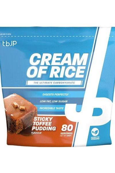 Trained by JP Cream of Rice, Sticky Toffee Pudding flavor, 2000g, 80 servings, low fat and low sugar.