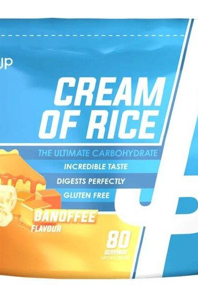 Trained by JP Cream of Rice 2000g, Banoffee flavour, 80 servings, gluten-free, quick-digesting carbohydrate option.