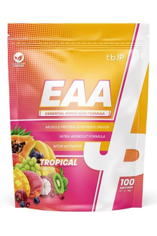Trained by JP EAA essential amino acid formula in tropical flavor, supports muscle growth and recovery.