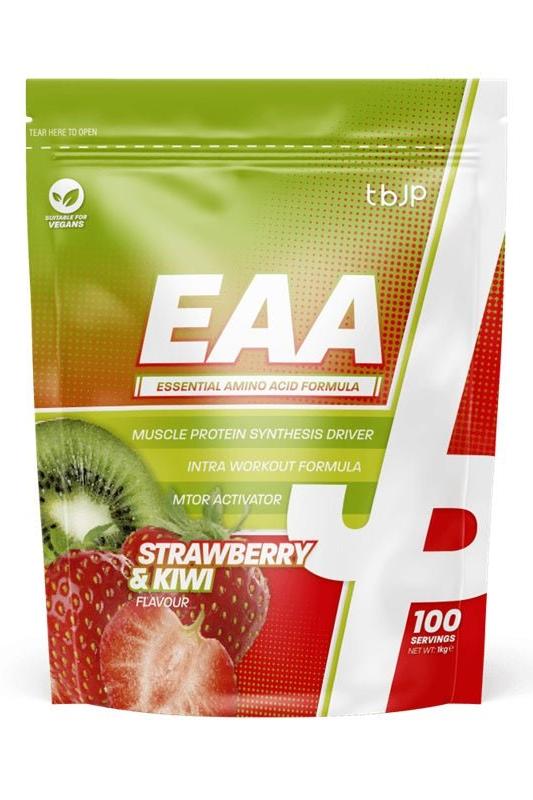 Trained by JP EAA essential amino acid formula in strawberry & kiwi flavor for muscle support and recovery.