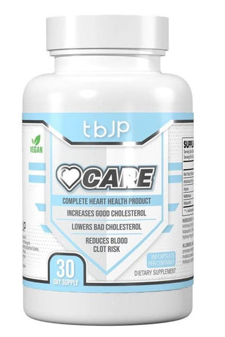 Trained by JP Heart Care supplement bottle, 30 caps, supports heart health and cholesterol management, vegan formula.
