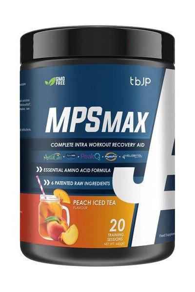 MPS Max peach iced tea flavor intra workout recovery aid with essential amino acids and patented ingredients.