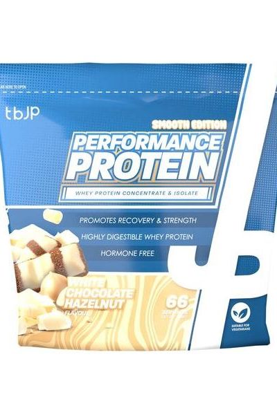 Trained by JP Performance Protein in Chocolate Hazelnut flavor, 2kg pack with 66 servings for muscle recovery.