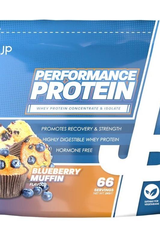 Trained by JP Performance Protein Blueberry Muffin flavor 2kg bag with 66 servings, promotes recovery and strength.
