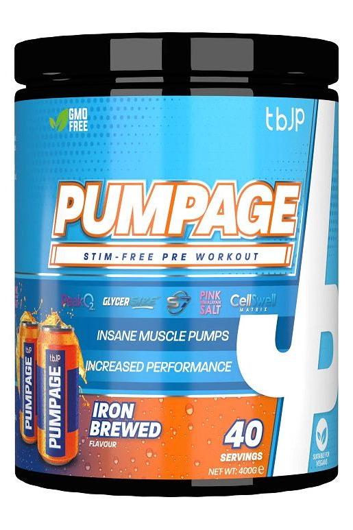 Pumpage stim-free pre workout formula in a 400g container, designed for muscle pumps and increased performance.