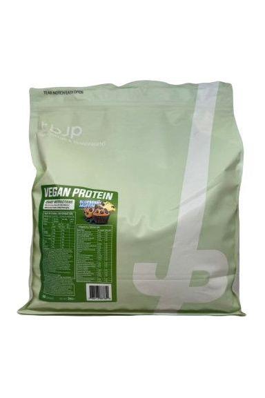Trained by JP vegan protein powder bag with nutrition label and multivitamin information, ideal for vegans and lactose intolerant.