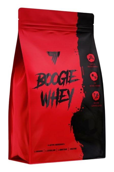 Trec Nutrition Boogie Whey protein powder packaging designed for muscle growth and recovery.