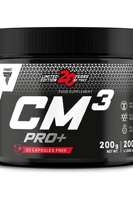 Trec Nutrition CM3 Pro+ Limited Edition food supplement, 200g with 20 capsules free, designed for improved athletic performance.