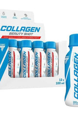 Trec Nutrition Collagen Beauty Shot in coconut and passion fruit flavor, 12 x 100ml pack, promoting skin health and collagen production.
