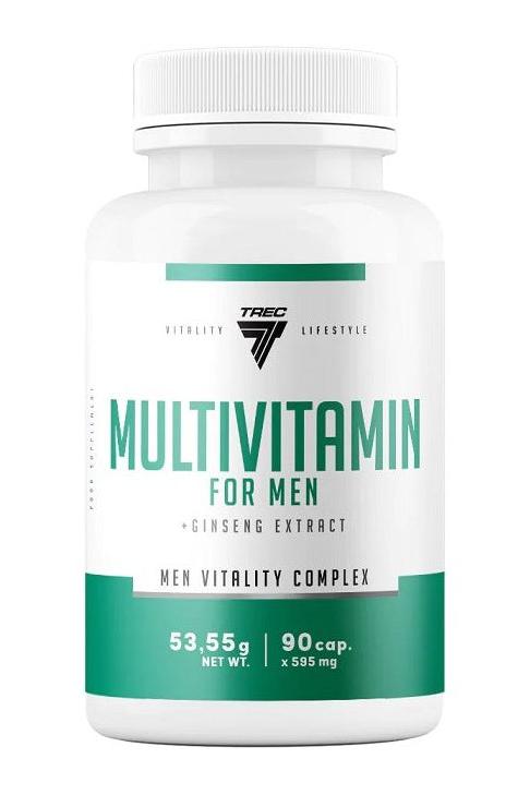 Trec Nutrition Multivitamin for Men, 90 caps, supports immune system and cellular protection with ginseng extract.