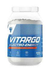 Trec Nutrition Vitargo Electro-Energy container showcasing advanced carbohydrate formula for quick muscle glycogen replenishment.