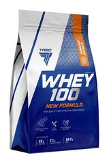 Trec Nutrition Whey 100 New Formula protein powder bag, high-quality whey protein concentrate for muscle growth.