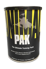 Universal Nutrition Animal PAK supplement container for optimal training and recovery with vitamins and minerals.