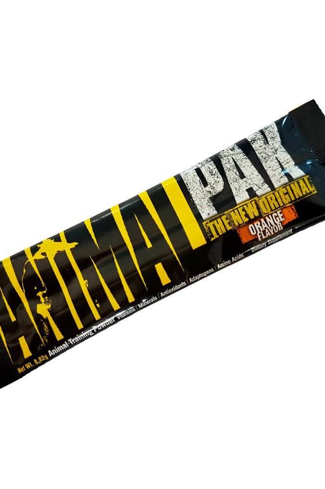 Universal Nutrition Animal Pak sample pack showcasing orange flavor for enhanced nutrition and muscle support.