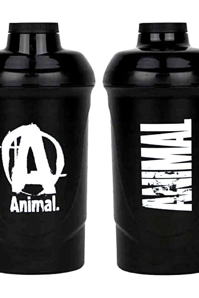 Universal Nutrition Animal Shaker in black, durable design with leak-proof cap and innovative strainer system.