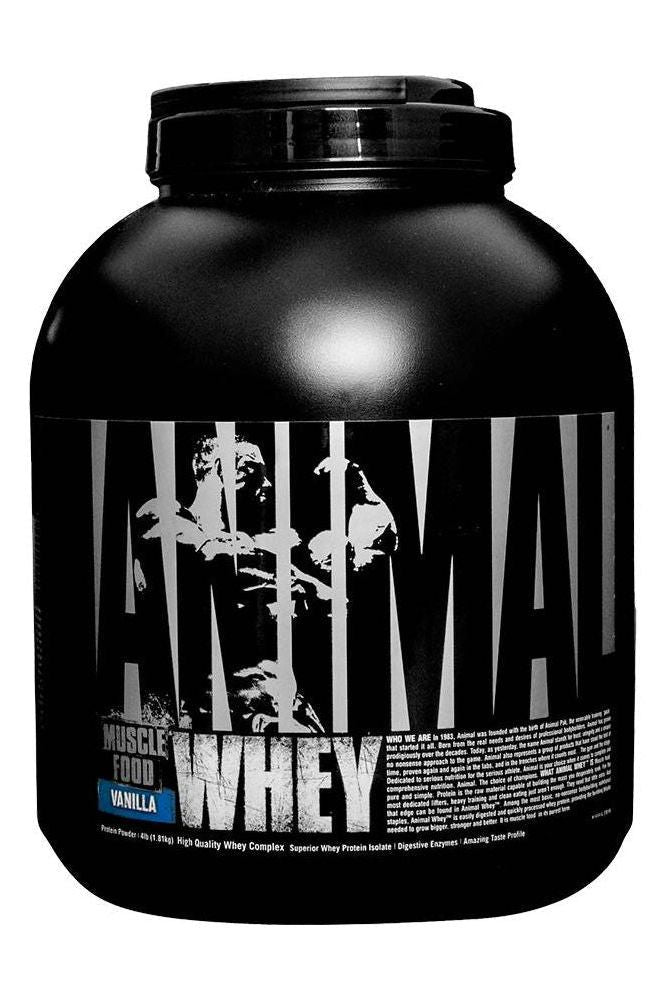 Universal Nutrition Animal Whey protein powder in vanilla flavor, designed for muscle growth and recovery.