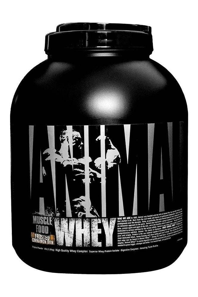 Universal Nutrition Animal Whey protein powder for muscle growth and recovery in a black tub.