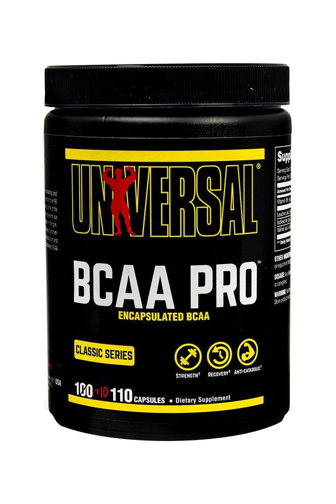 Universal Nutrition BCAA Pro 110 capsules dietary supplement for muscle growth and recovery.