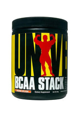 Universal Nutrition BCAA Stack dietary supplement container, orange splash flavor, aids muscle recovery and synthesis.