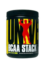 Universal Nutrition BCAA Stack supplement container in Lemon Lime flavor, promoting muscle recovery and protein synthesis.