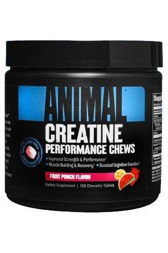 Animal Creatine Performance Chews in fruit punch flavor, dietary supplement for improved strength and muscle recovery.