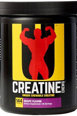 Universal Nutrition Creatine Chews in grape flavor, 36 servings container for enhanced training performance.