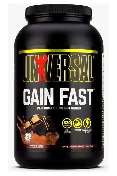 Universal Nutrition Gain Fast 3100 performance weight gainer protein supplement in chocolate flavor.